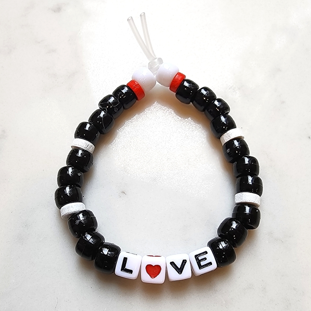 NWT Black, White & Red Friendship Bracelet Hand Made by My Son LOVE
